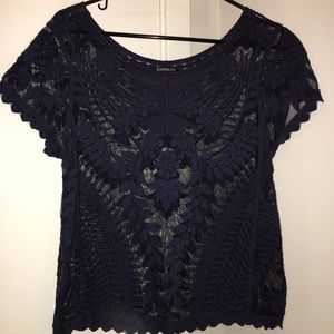 Express size M navy sheer short sleeve top